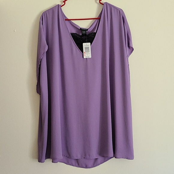 TORRID Lavender V-Neck Blouse w/Black Lace - Picture 1 of 3